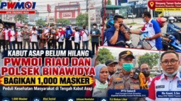 Peduli Kesehatan Warga, PWMOI Riau Bersama Polsek Binawidya Turun ke Jalan Bagikan Masker