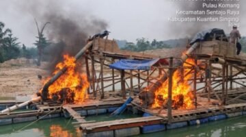 Polsek Kuantan Tengah Tertibkan 4 Unit Dompeng Diduga Untuk Aktivitas PETI di Sentajo Raya